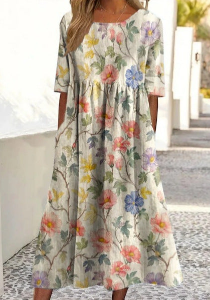 ✨Trending Now 👗 Women's Short Sleeve Printed Dress with Pockets