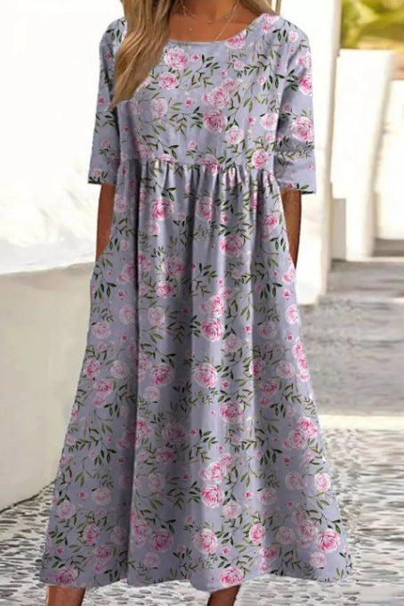 ✨Trending Now 👗 Women's Short Sleeve Printed Dress with Pockets