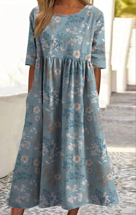 ✨Trending Now 👗 Women's Short Sleeve Printed Dress with Pockets