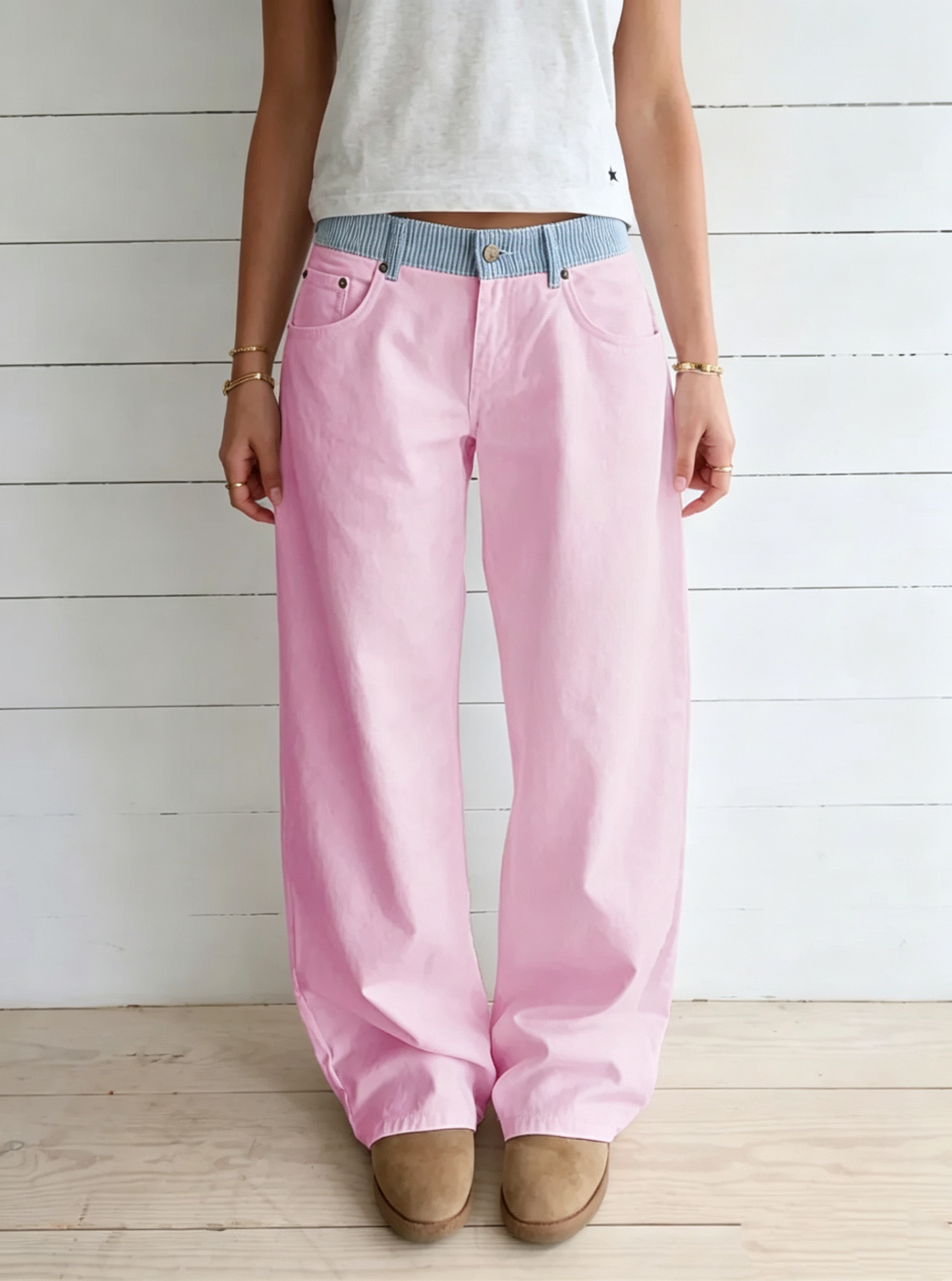 Women's Striped Low-Waisted Loose Jeans