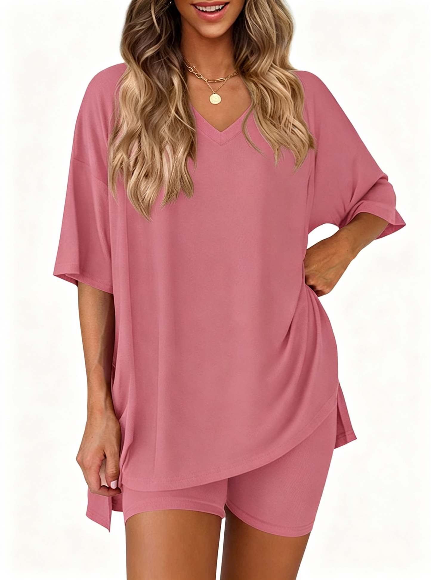 Effortless Summer Lounge Set Oversized Tee + Biker Shorts