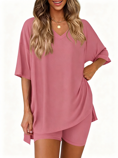 Effortless Summer Lounge Set Oversized Tee + Biker Shorts
