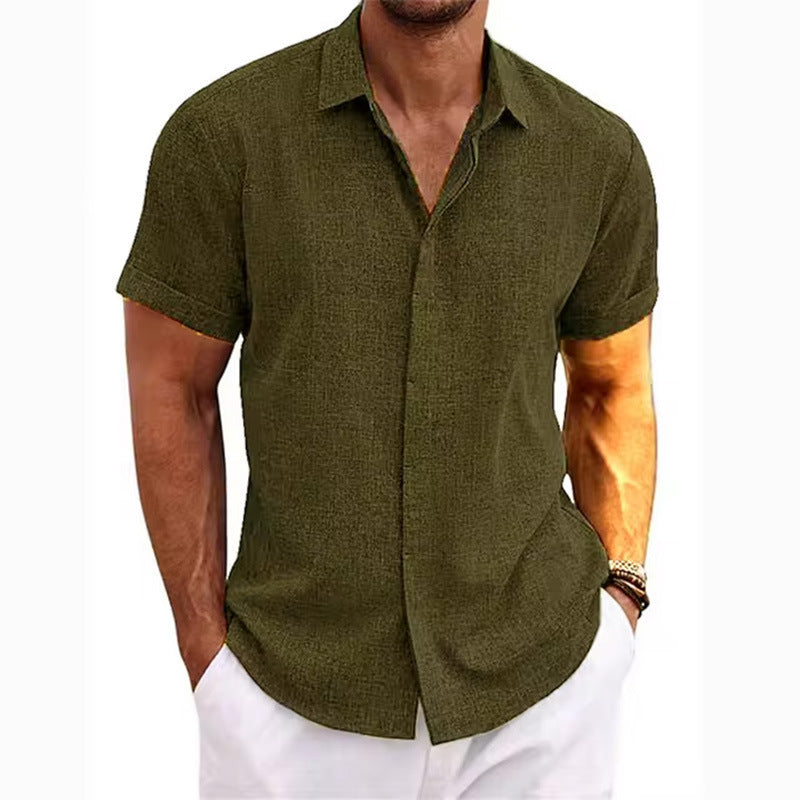 Men's Linen Short Sleeve Button-Up Shirt