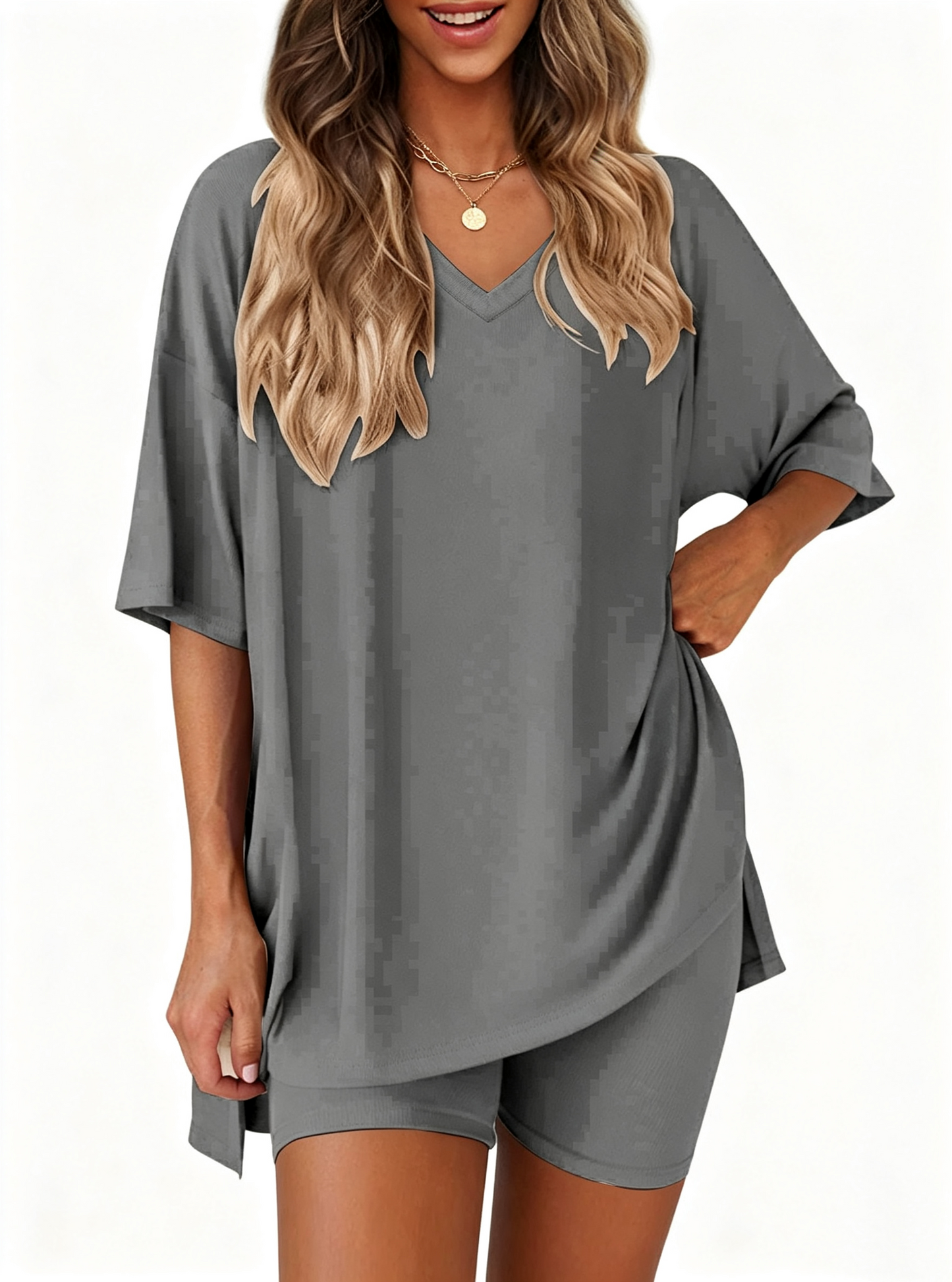 Effortless Summer Lounge Set Oversized Tee + Biker Shorts