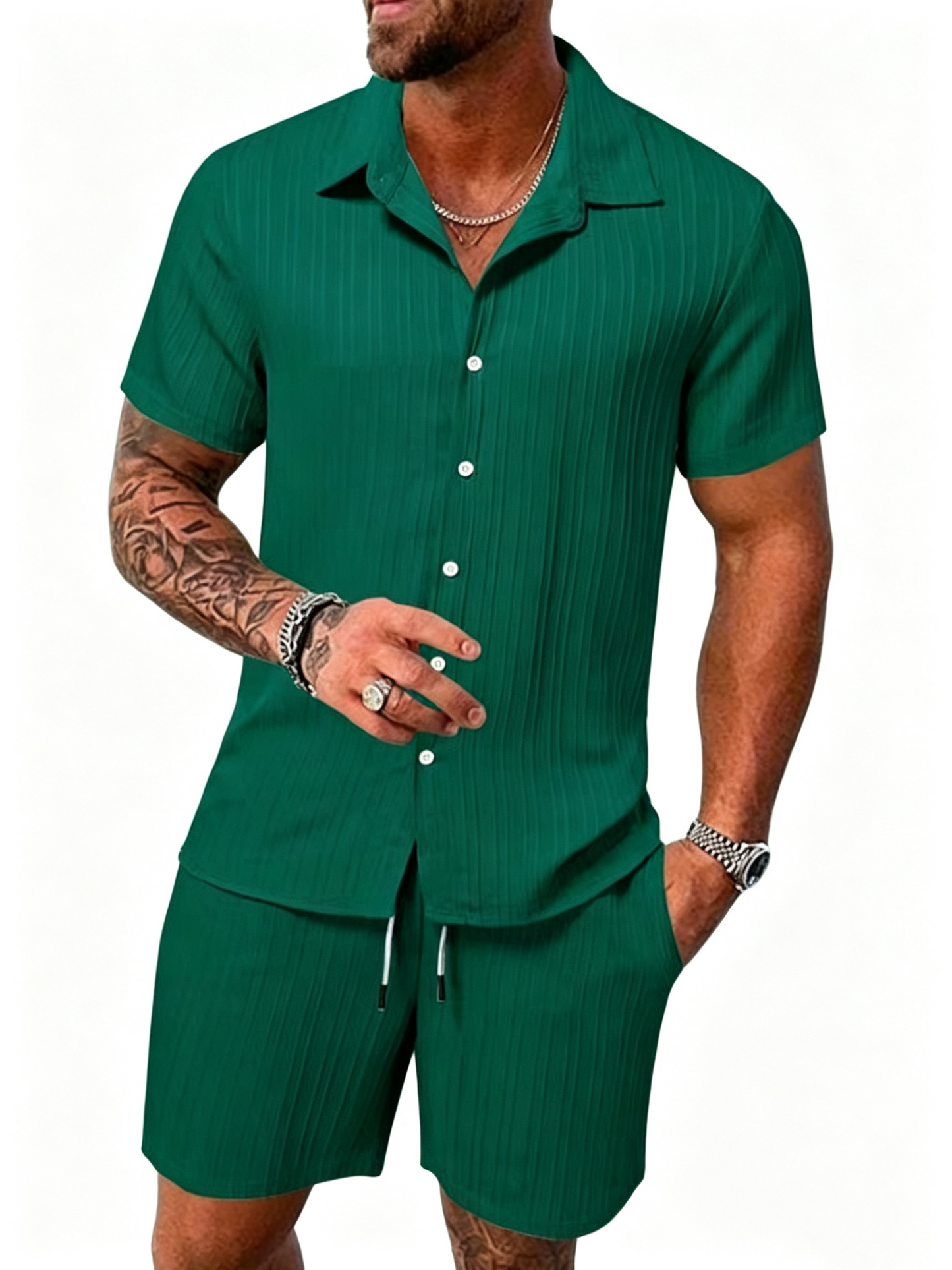 Casual Vertical Texture Short Sleeve Set For Men ☀️