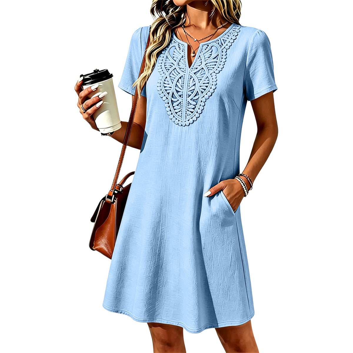 Cotton Dress with Front Embroidery & Loose Fit / Delicacy That Highlights Every Detail