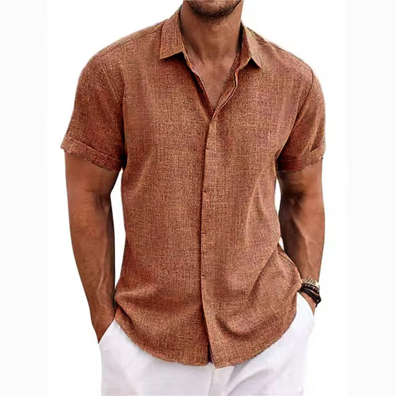 Men's Linen Short Sleeve Button-Up Shirt