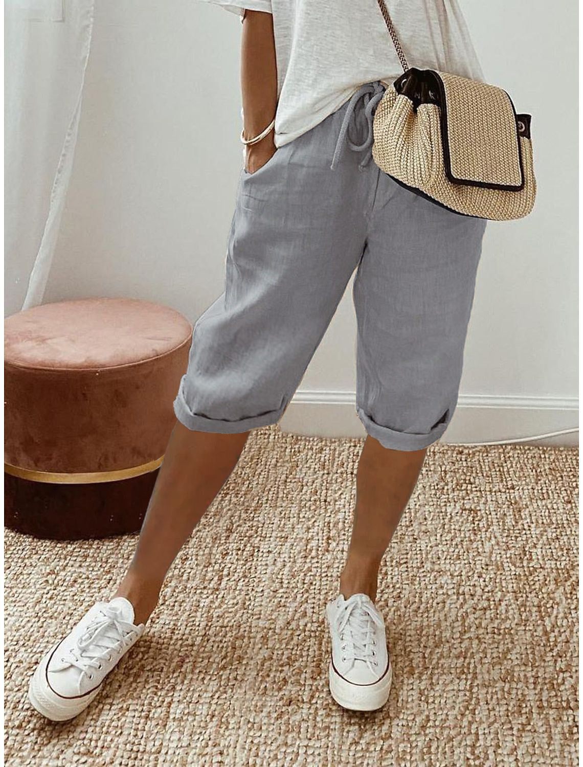 Women's Casual Cotton Linen Capris