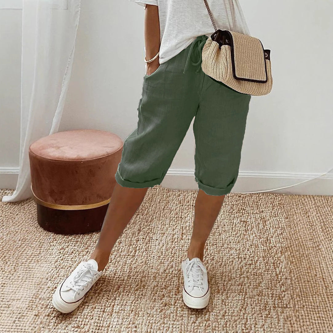 Women's Casual Cotton Linen Capris