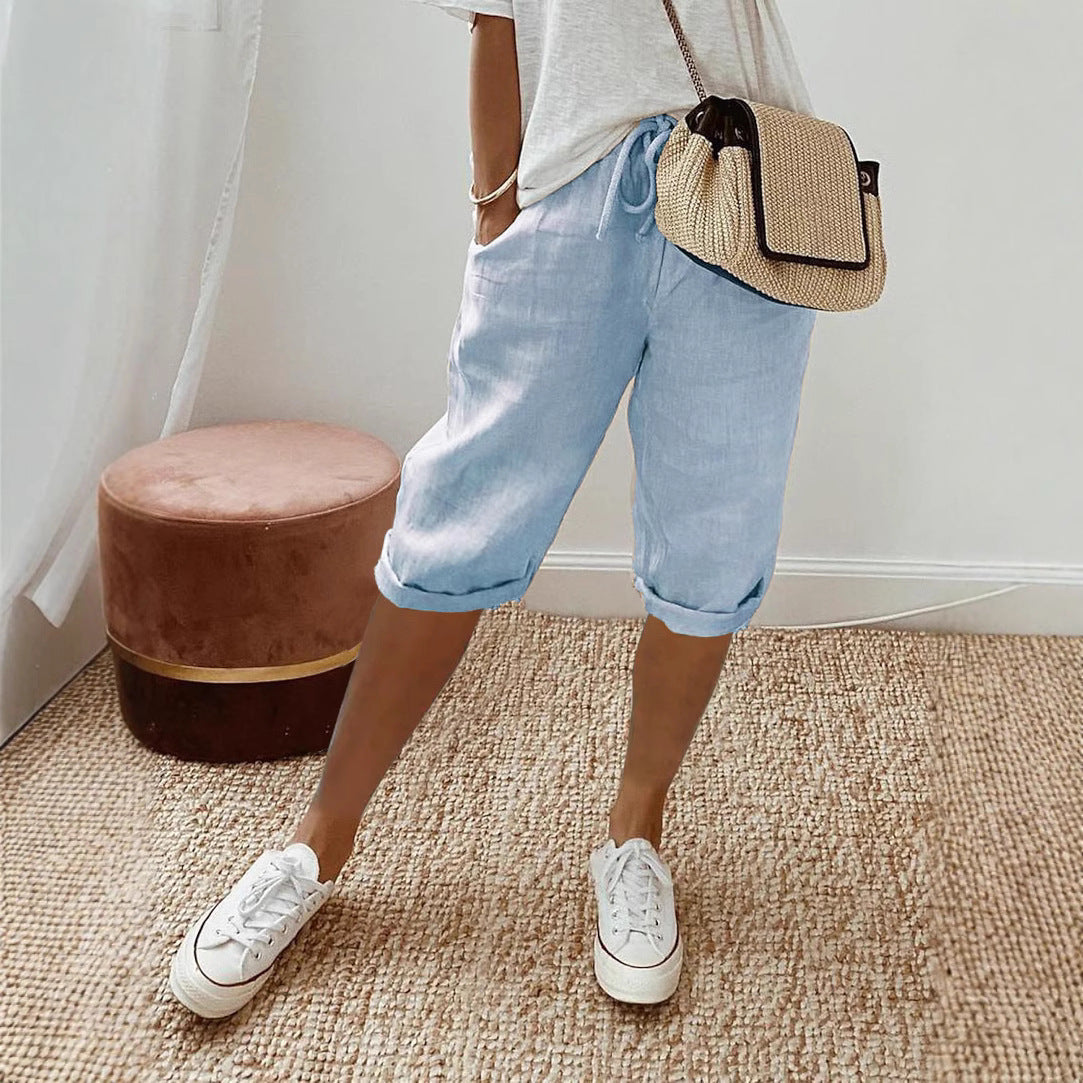 Women's Casual Cotton Linen Capris