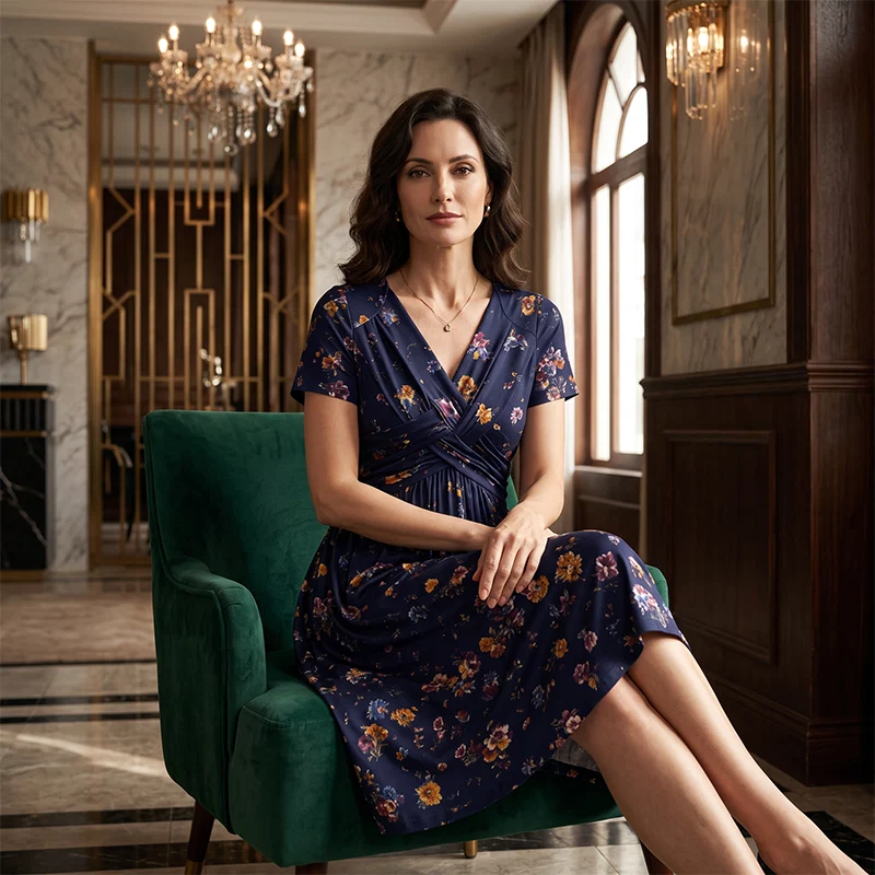 🔥Women's V-Neck Floral Print Dress with Twist Waist