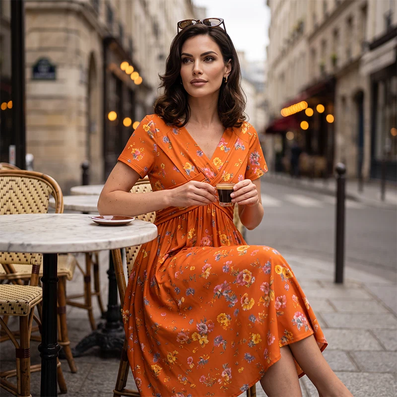 🔥Women's V-Neck Floral Print Dress with Twist Waist