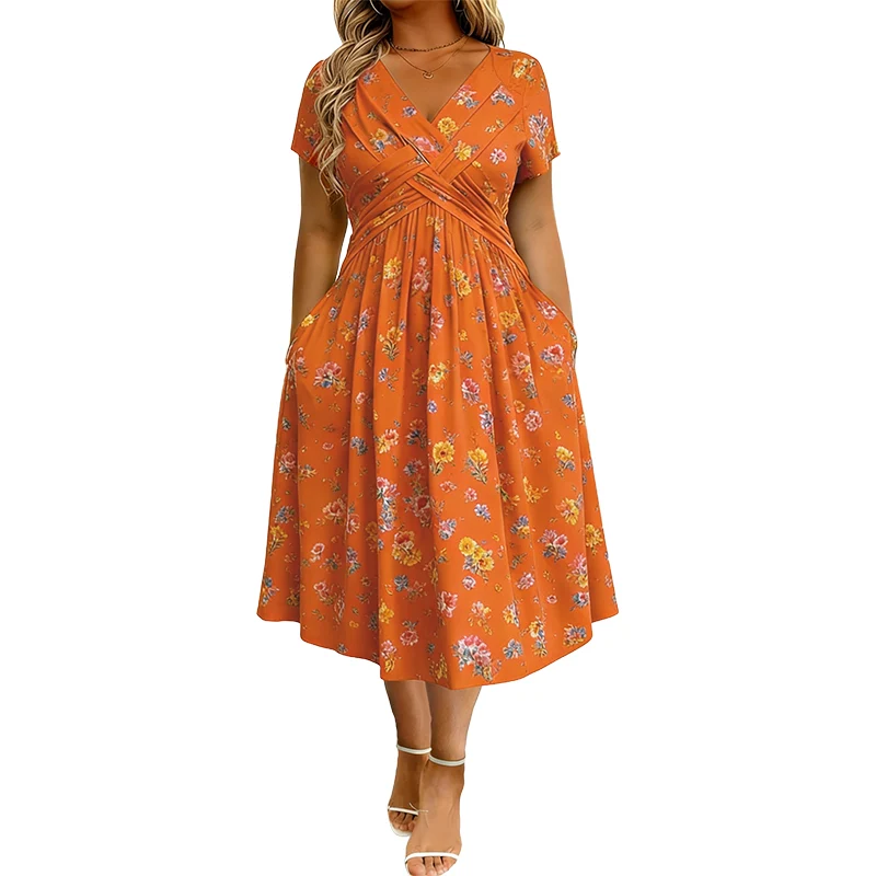 🔥Women's V-Neck Floral Print Dress with Twist Waist