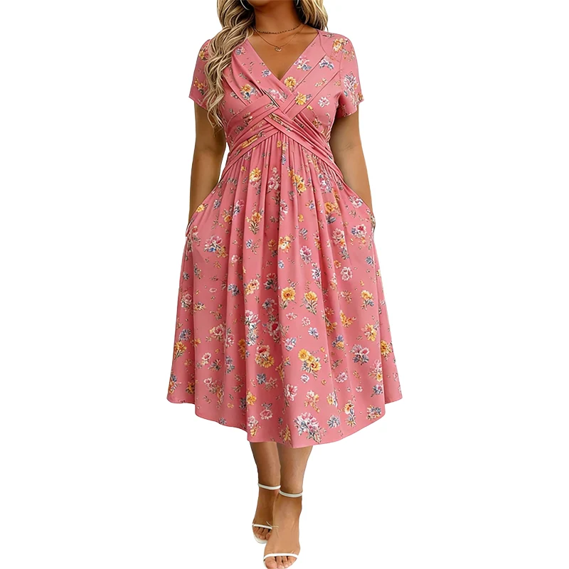 🔥Women's V-Neck Floral Print Dress with Twist Waist