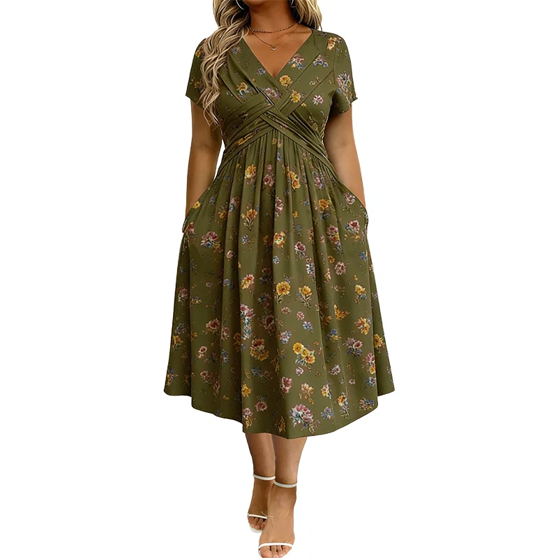 🔥Women's V-Neck Floral Print Dress with Twist Waist
