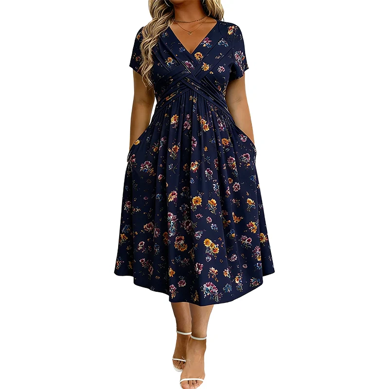 🔥Women's V-Neck Floral Print Dress with Twist Waist
