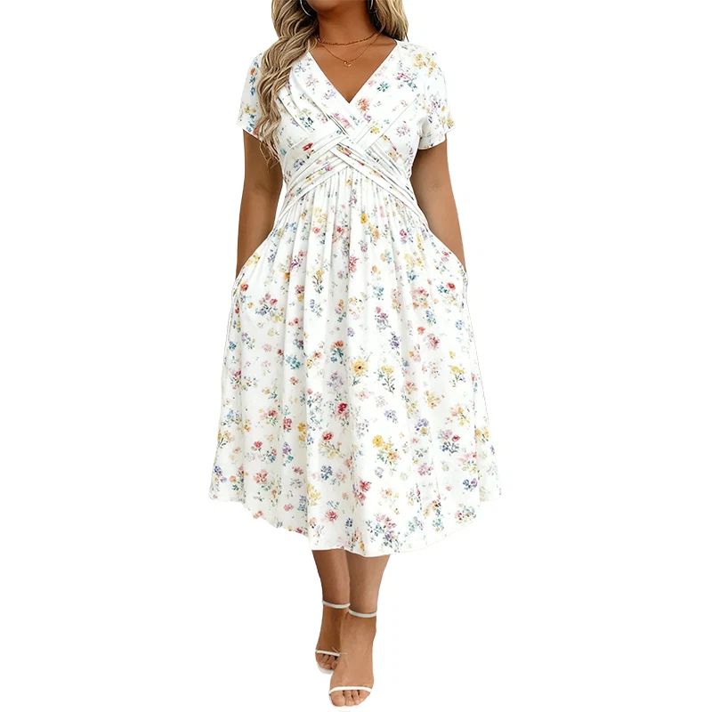 🔥Women's V-Neck Floral Print Dress with Twist Waist