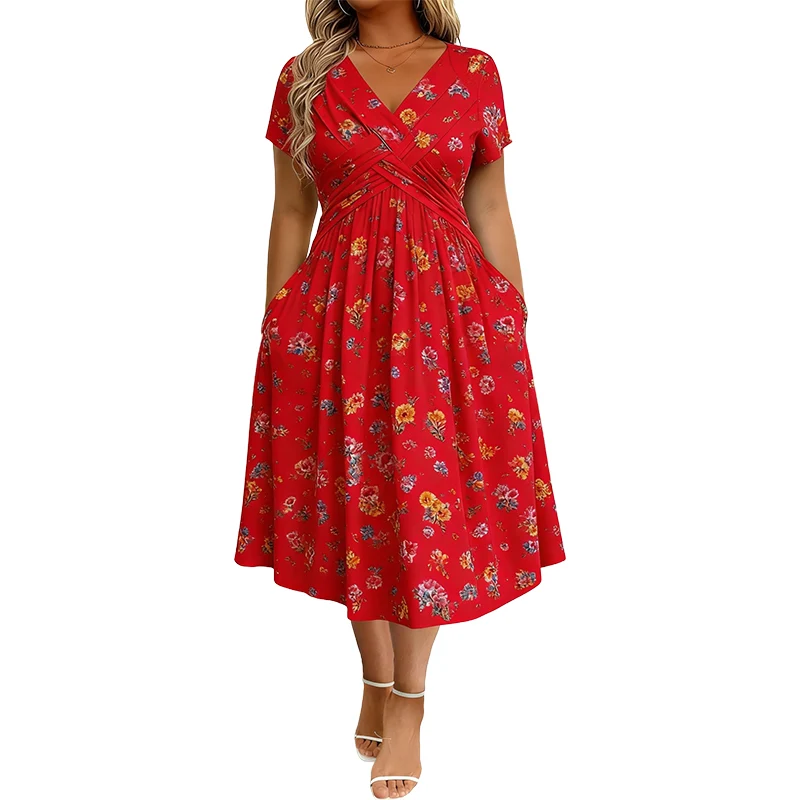 🔥Women's V-Neck Floral Print Dress with Twist Waist