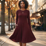 Long-Sleeved Knit Midi Dress