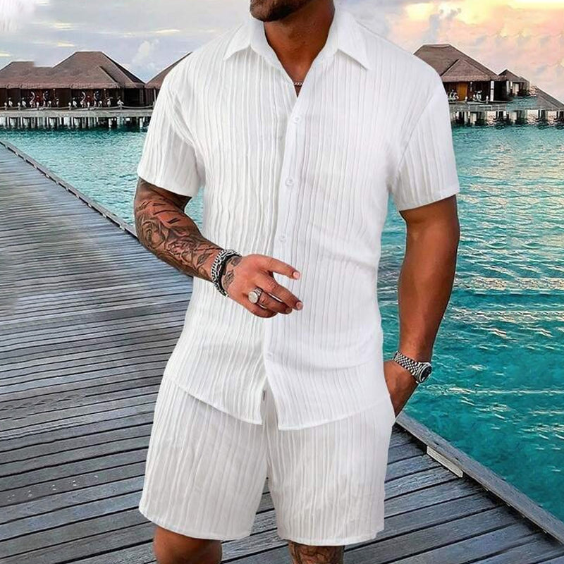 Casual Vertical Texture Short Sleeve Set For Men ☀️